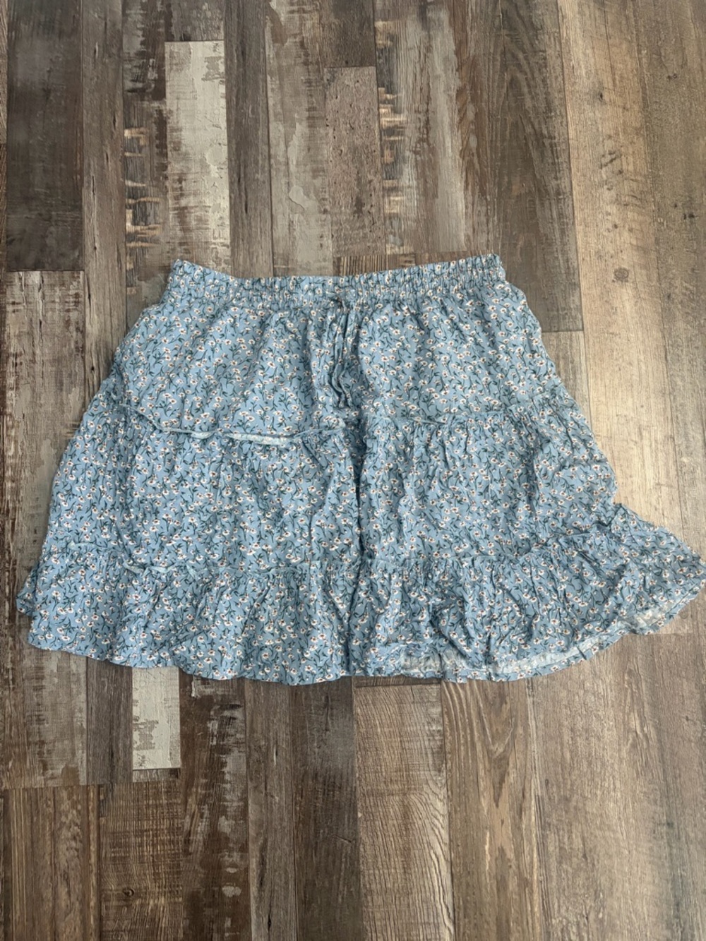 Light Blue Floral Tiered Skater Skirt